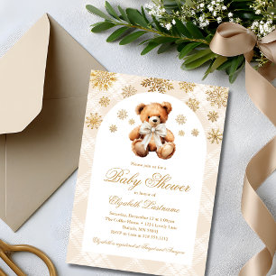 Winter Teddy Bear Holiday Baby Shower Invitation