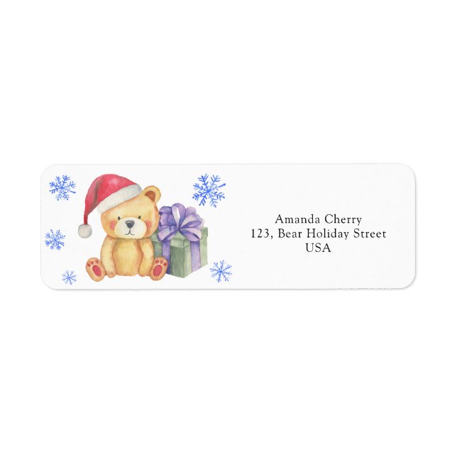 Winter teddy bear  return address label (Front)