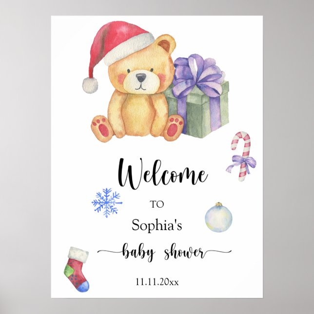 Winter teddy bear - Welcome baby shower Poster (Front)