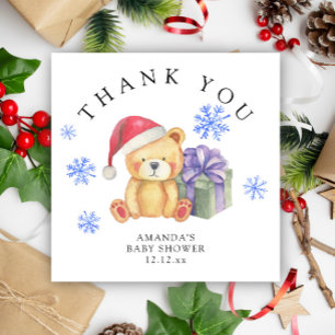 Winter teddy bear with xmas gift - thank you invitation
