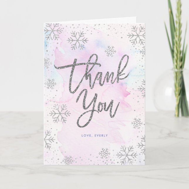 Winter Thank You Birthday Silver Glitter Snowflake (Front)