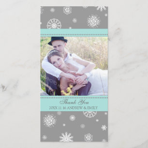 Winter Thank You Wedding Photo Card Grey Blue