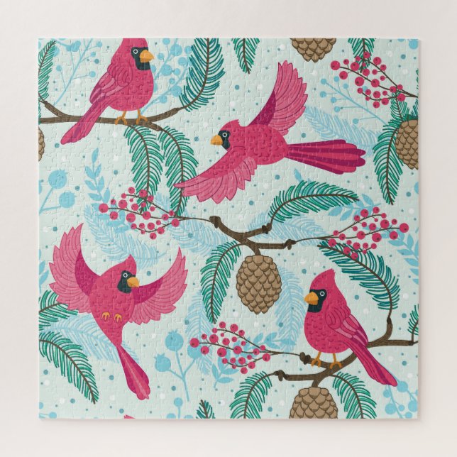 Winter Theme: Red Cardinal Pattern. Jigsaw Puzzle (Vertical)