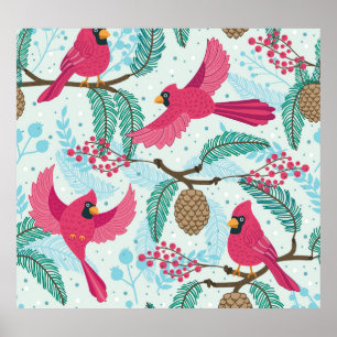 Winter Theme: Red Cardinal Pattern. Poster