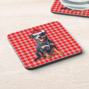 Winter Themed Beauceron Red Plaid Holiday Coaster
