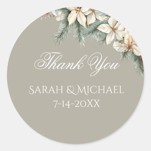 Winter Themed beige Wedding Stickers (Front)