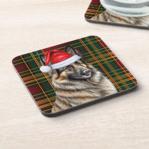 Winter Themed Belgian Tervuren Holiday Plaid Coaster