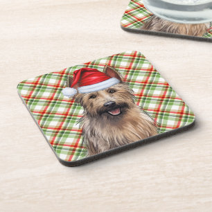 Winter Themed Berger Picard Dog Holiday Plaid Coaster