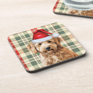 Winter Themed Goldendoodle Dog Holiday Plaid Coaster