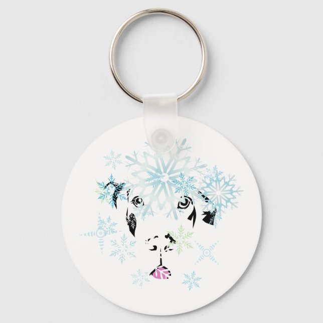 winter-themed Great Dane snowflake Key Ring (Front)
