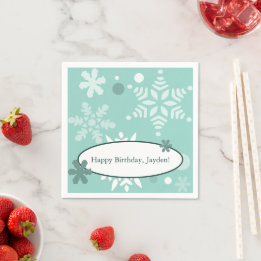 Winter-Themed Happy Birthday Turquoise-Blue Napkin