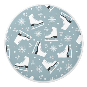 Winter themed pattern with ice skates ceramic knob