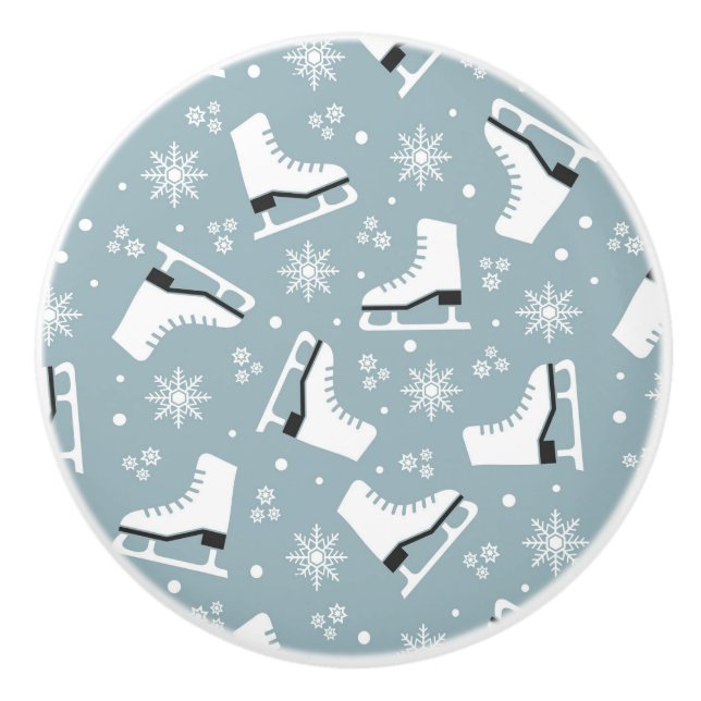 Winter themed pattern with ice skates ceramic knob (Front)