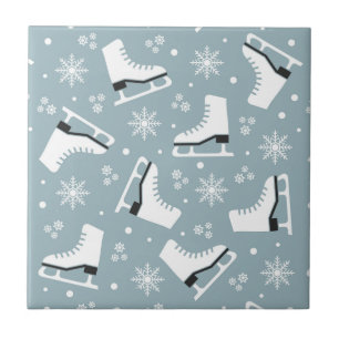 Winter themed pattern with ice skates ceramic tile