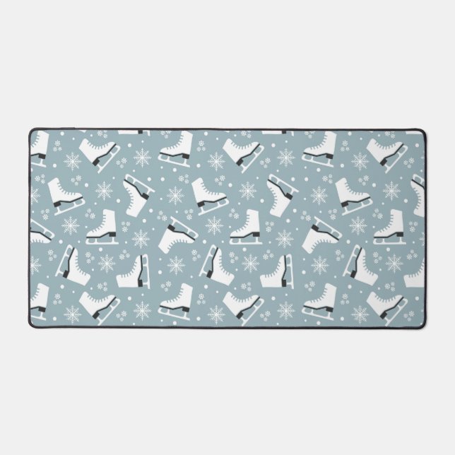 Winter themed pattern with ice skates desk mat (Front)