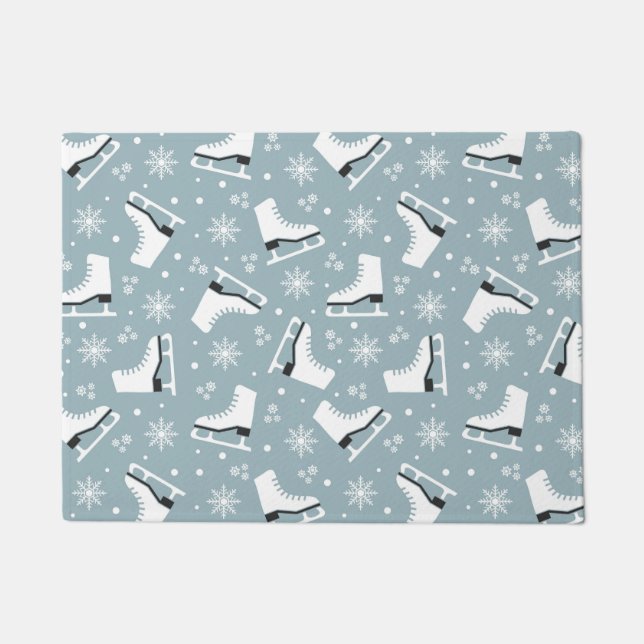 Winter themed pattern with ice skates doormat (Front)