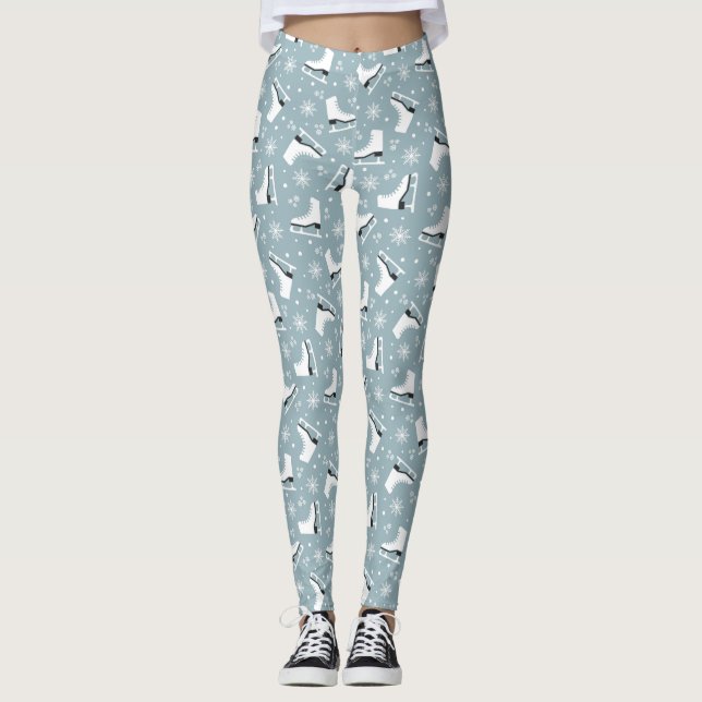 Winter themed pattern with ice skates leggings (Front)