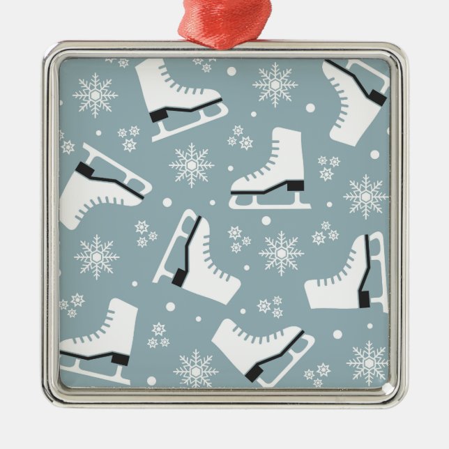 Winter themed pattern with ice skates metal ornament (Front)