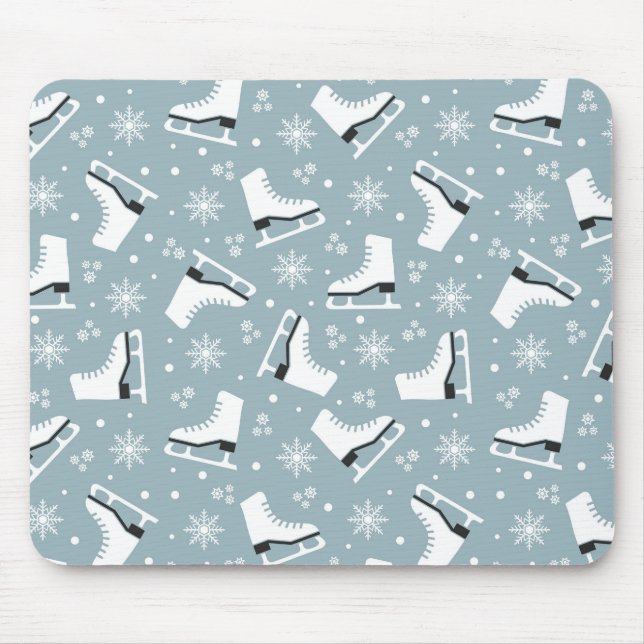 Winter themed pattern with ice skates mouse pad (Front)