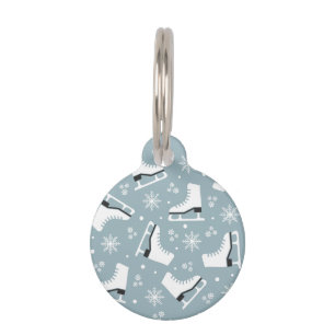 Winter themed pattern with ice skates pet tag