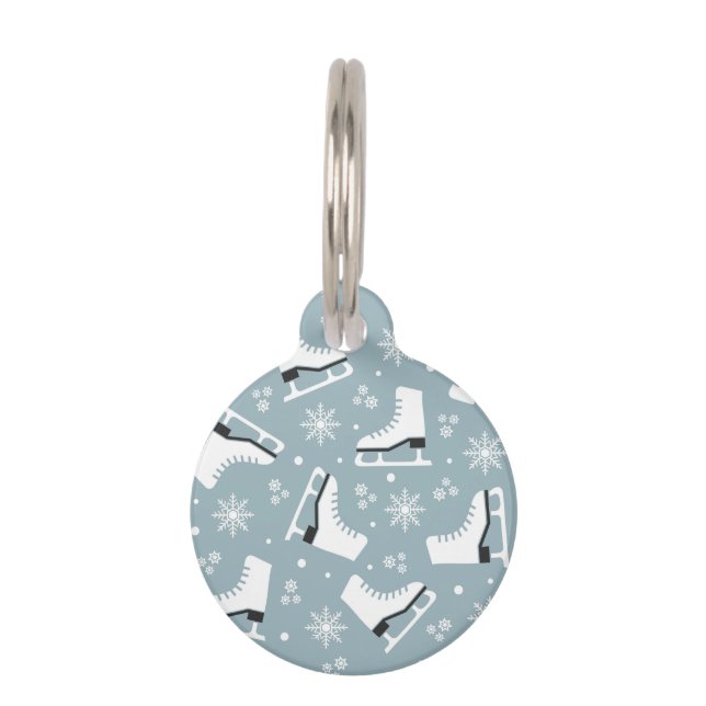 Winter themed pattern with ice skates pet tag (Front)