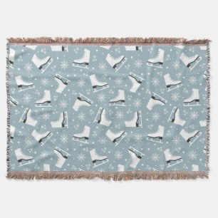 Winter themed pattern with ice skates throw blanket