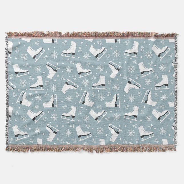 Winter themed pattern with ice skates throw blanket (Front)
