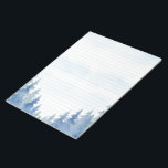 Winter themed pine trees lined notepad<br><div class="desc">This winter themed pine trees lined notepad features a serene watercolor border of frosty blue evergreens set against a soft blue and white background. The tranquil woodland design evokes a peaceful and rustic winter atmosphere, perfect for pretty note taking, letter writing, seasonal messages, or to do lists. Its delicate snow...</div>