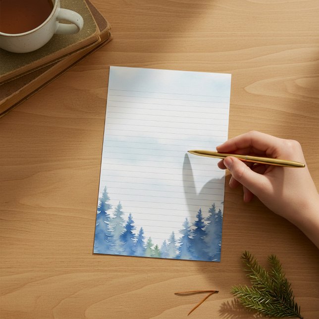Winter themed pine trees lined stationery (Winter themed pine trees lined stationery.)