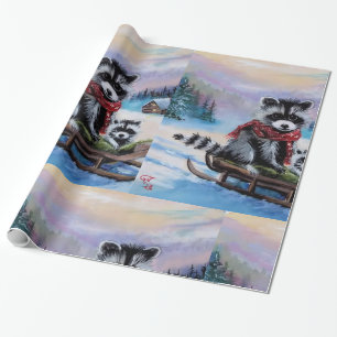 Winter themed raccoon original art Wrapping Paper