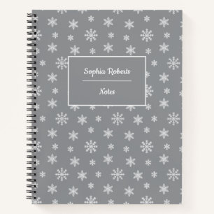 Winter themed snowflakes modern pattern grey notebook
