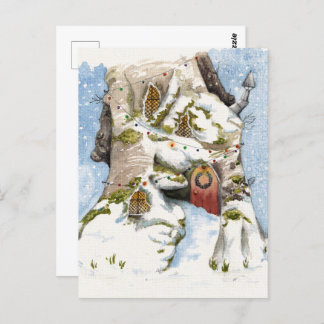 Winter themed watercolor postcard