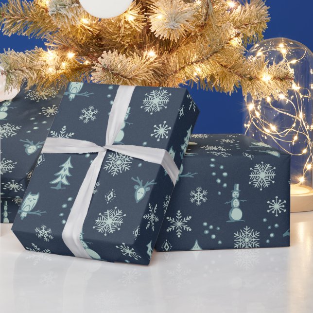 Winter Things Wrapping Paper - Dusk, Peacock, Mint (Holidays)