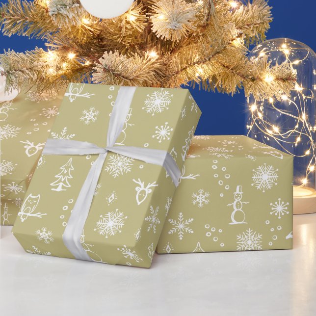 Winter Things Wrapping Paper - Gold + Snow (Holidays)