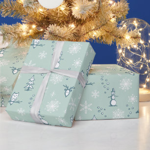 Winter Things Wrapping Paper - Mint, Peacock, Snow