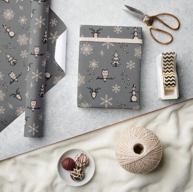 Winter Things Wrapping Paper - Slate, Coal, Dove (Crafts)