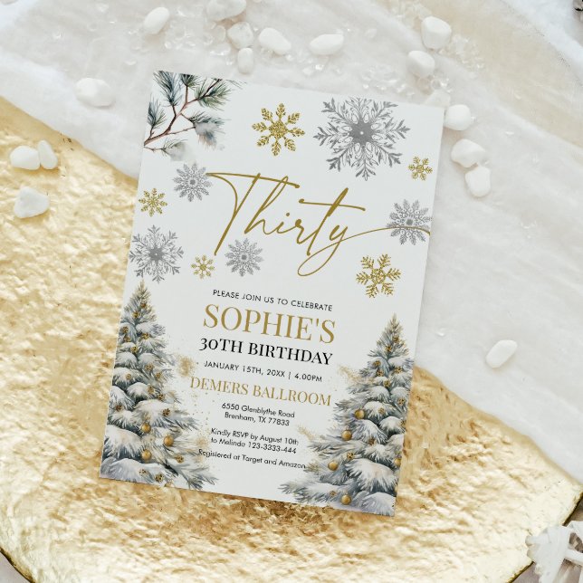 Winter Thirty Birthday Invitation Gold and Silver (Creator Uploaded)
