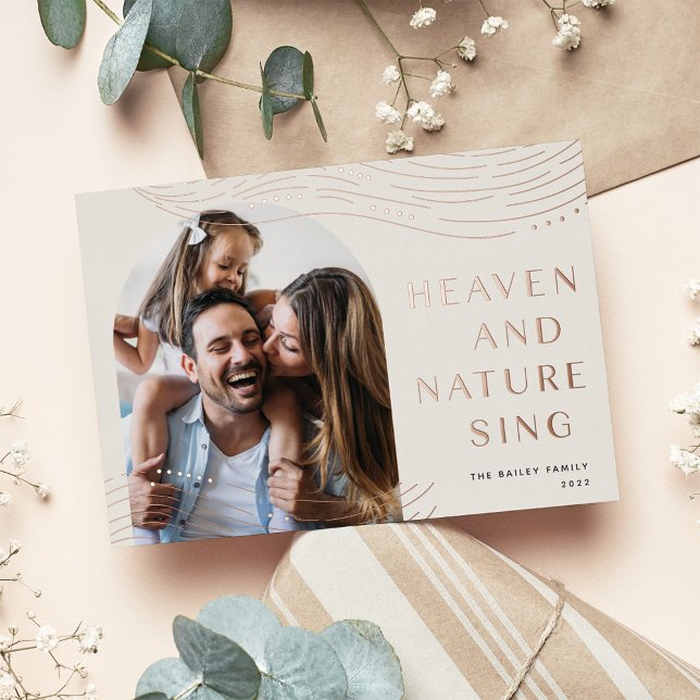 Winter Tidings | Arch Photo Rose Gold Foil Holiday Card (Creator Uploaded)
