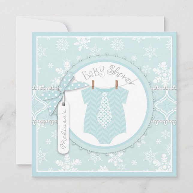 Winter Tie and Snowflake Print Boy Baby Shower Invitation (Front)