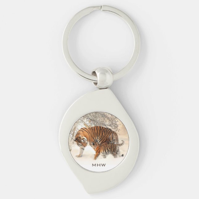 Winter Tigers custom monogram key chain (Front)