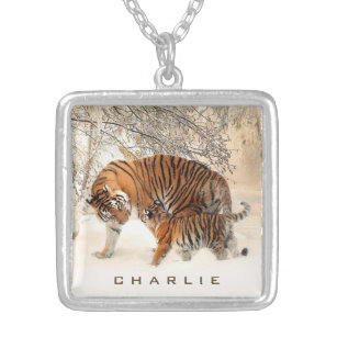 Winter Tigers custom name neclace Silver Plated Necklace