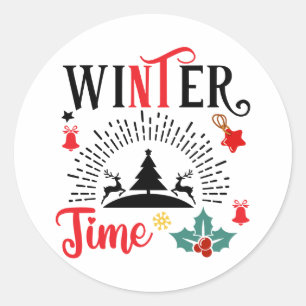 Winter time classic round sticker