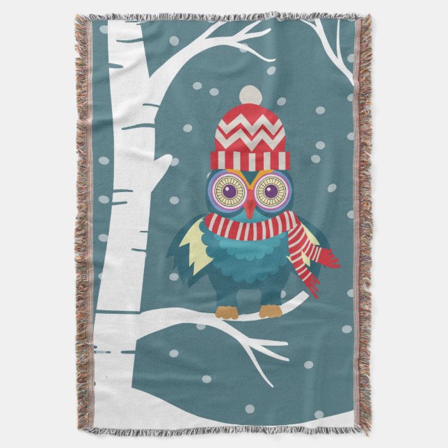 Winter Time Owl Throw Blanket (Front Vertical)