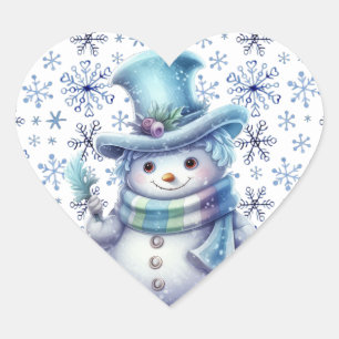 Winter Time Snowman Heart Sticker