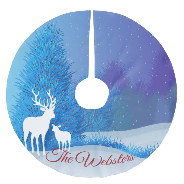 Winter Time With Deer Brushed Polyester Tree Skirt (Front)
