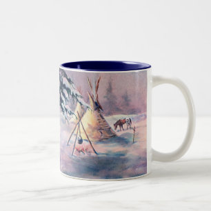 WINTER TIPI FIRE & APPALOOSA by SHARON SHARPE Two-Tone Coffee Mug