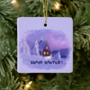 Winter Top Of The Mountains Chalet White Firs Ceramic Ornament