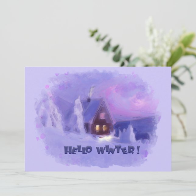 Winter Top Of The Mountains Chalet White Firs Holiday Card (Standing Front)