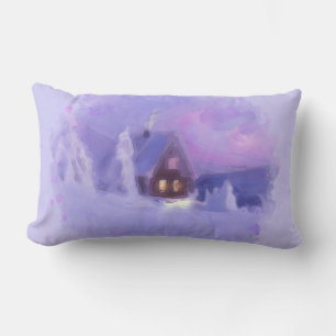 Winter Top Of The Mountains Chalet White Firs Lumbar Cushion