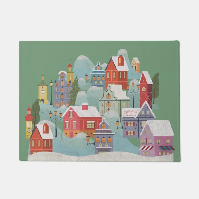 Winter Town Christmas Doormat (Front)